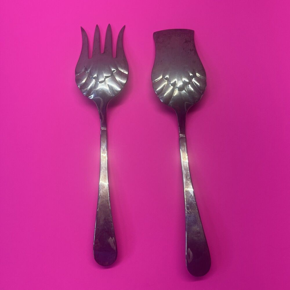 Vintage Silverplate Salad Serving Set Fork & Spoon No Brand Mark Vtg - Picture 5 of 11